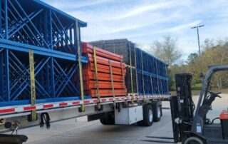Pallet rack removal from a warehouse in Georgia. We dismantle, remove and purchase pallet rack shelving.