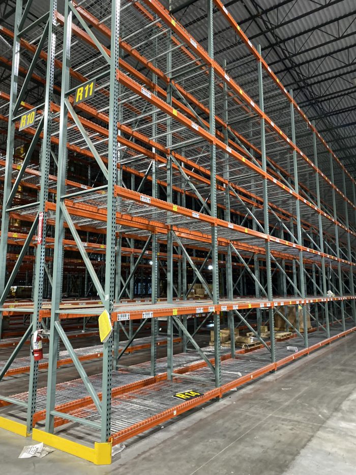 Used warehouse teardrop pallet racking. 26' high x 42'' deep teardrop uprights