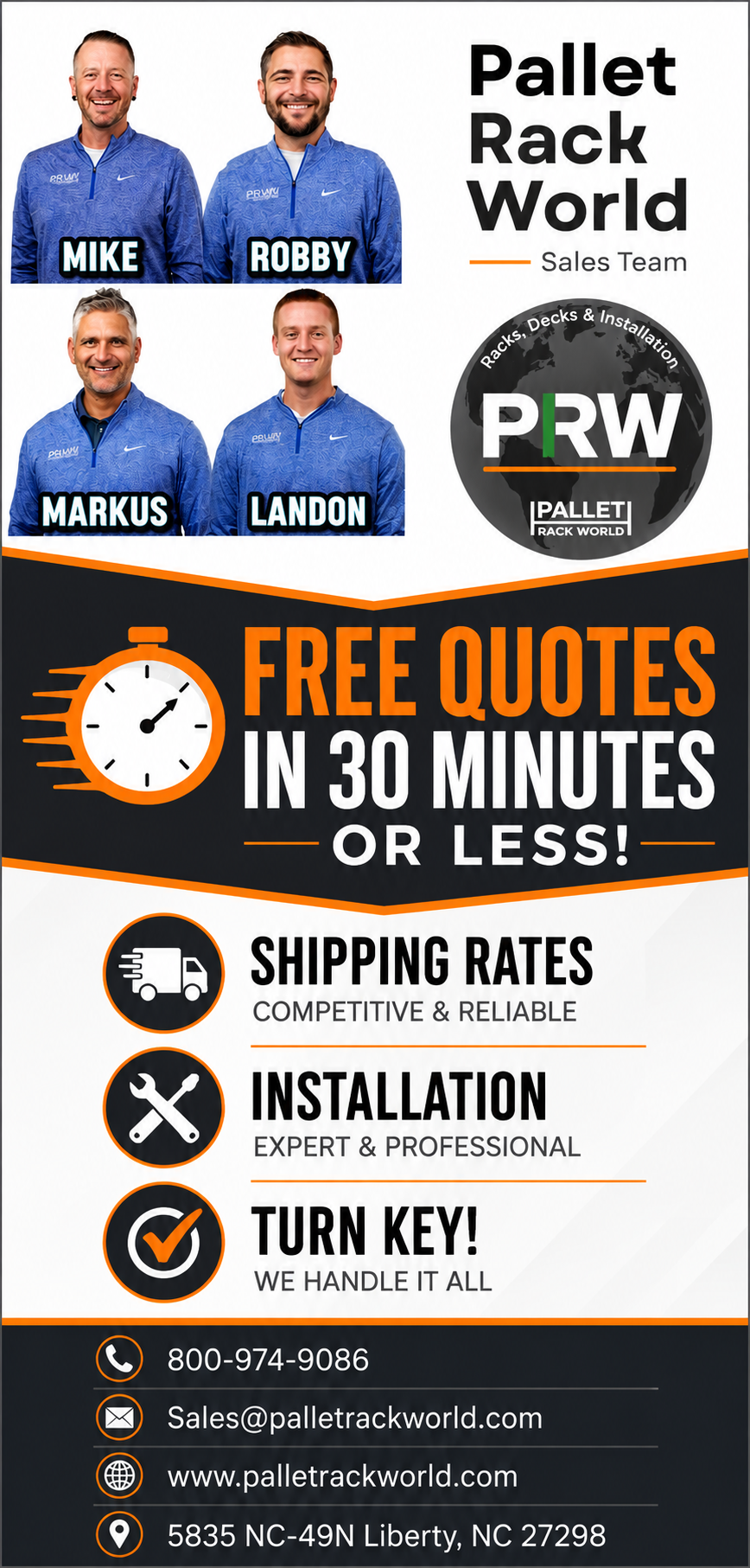 Get a quick free quote on your pallet rack system in 30 minutes or less!