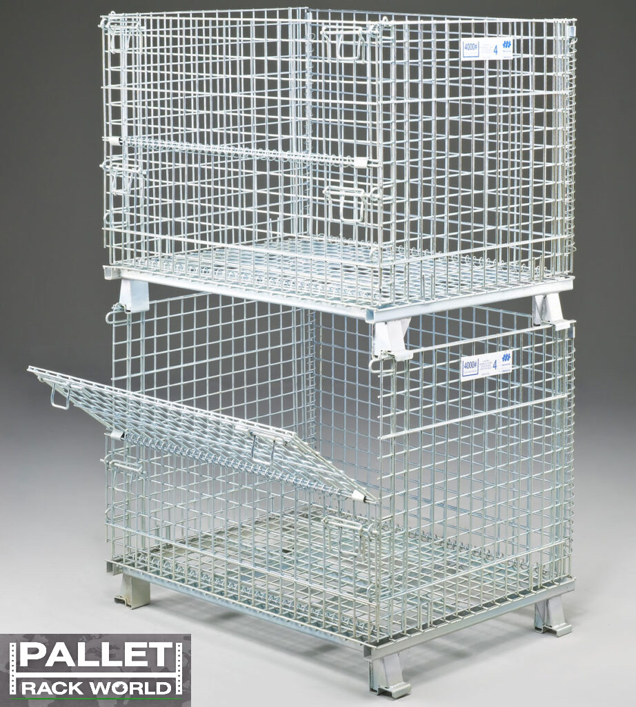 Nashville Wire collapsible wire container with heavy-duty steel mesh construction for warehouse storage, material handling, and inventory organization.